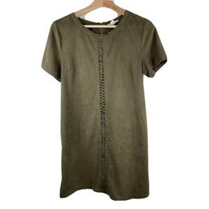 Loveriche Size M Green Faux Suede Braided Front Dress